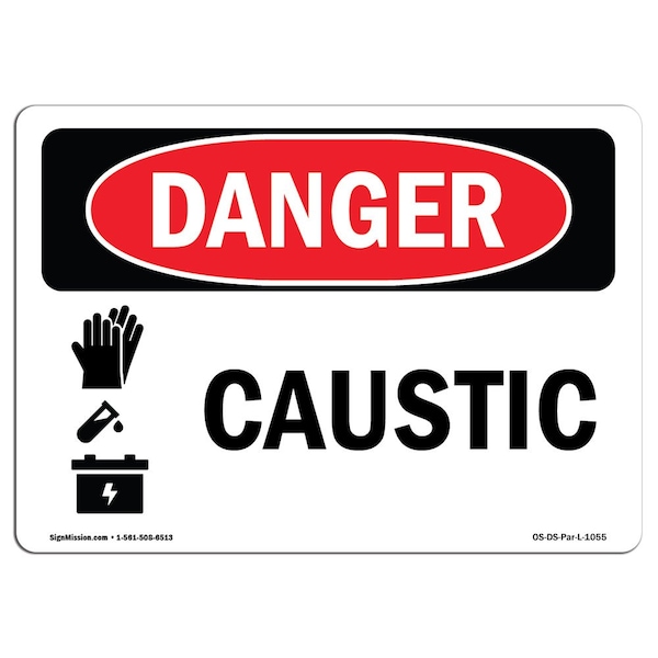 Safety Sign, OSHA Danger, 7" Height, 10" Width, Aluminum, Caustic, Landscape, L-1055